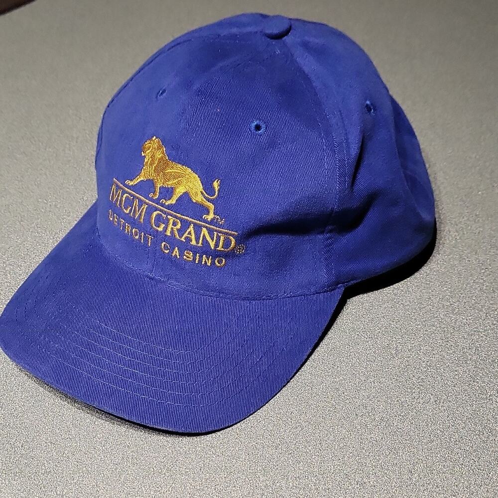 MGM Grand Detroit Casino Blue Baseball Cap Gold Logo Adjustable Strap